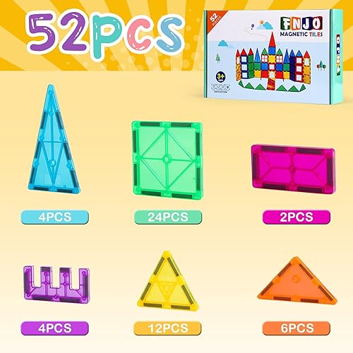 Miniatura 8 de Azulejos magnéticos, juego de construcción de 52 piezas, bloques de construcción magnéticos, juguetes STEM de construcción para niños, regalo para