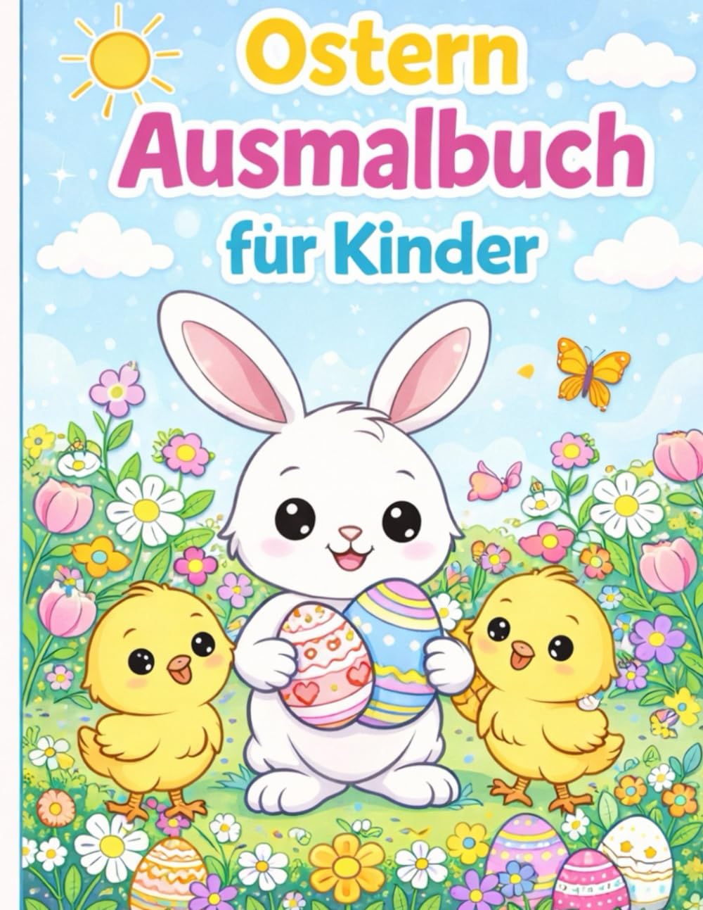 Ostern Ausmalbuch für Kinder: 50 süße und einfache Ostermotive mit Osterhasen, Ostereiern und Küken – Malspaß für Kinder von 3–8 Jahren