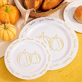 supernal 60pcs Thanksgiving Plastic Plates,Thanksgiving Plates with Gold Pumpkin Design, Fall Party Plate Bulk Include 7.5 Dessert Plate,10.25 Disposable Dinner Plato for Friendgiving Party