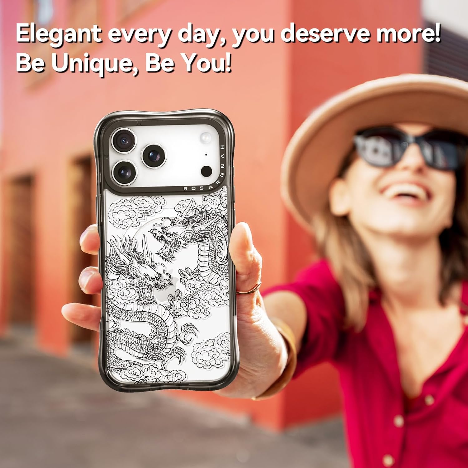 Rosarnnah for iPhone 17 Pro Max Case Cute - Compatible with Magsafe - Military-Grade 20 ft Drop Protection Shockproof Phone Case - Funny Dragon Design (6.9") Black