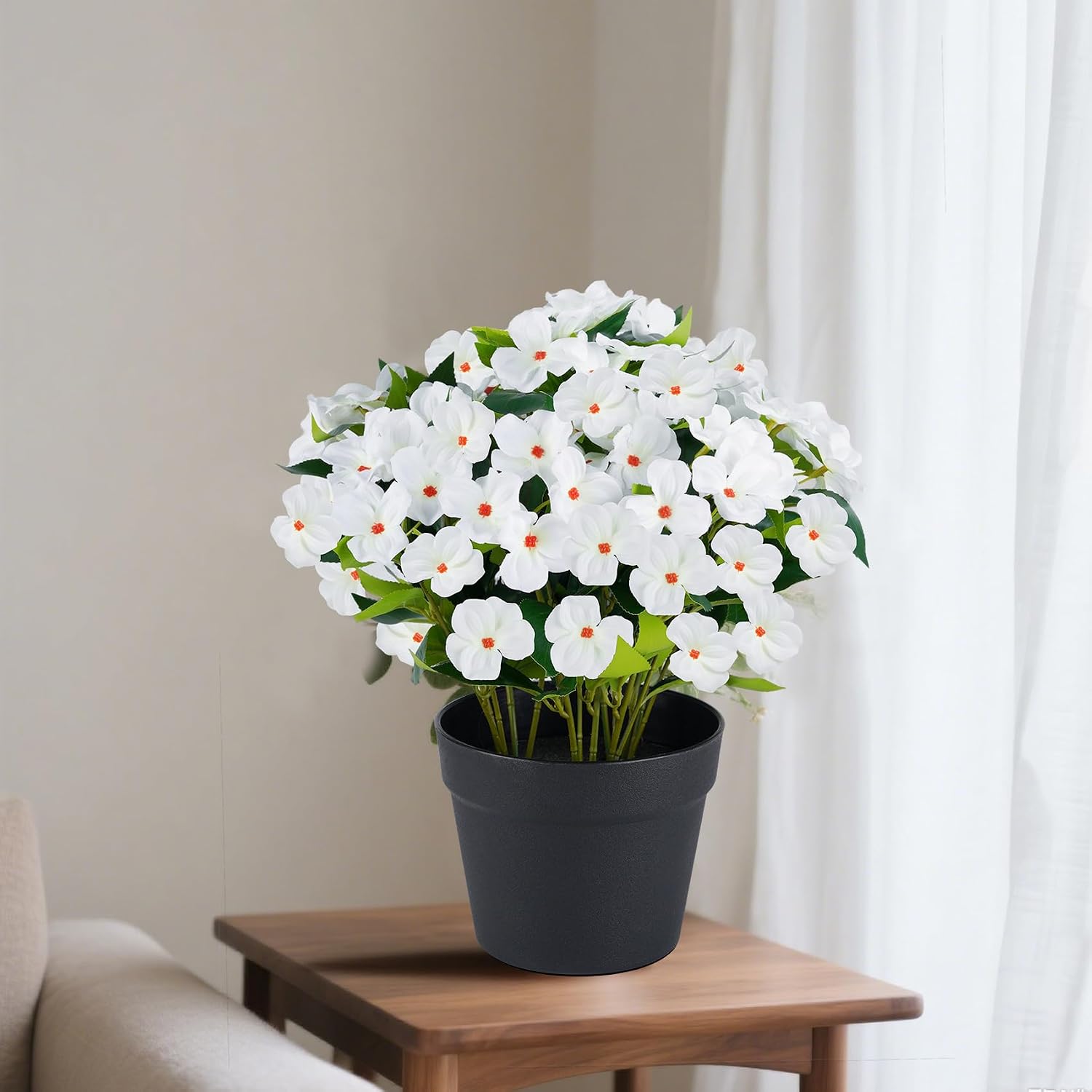 Artificial Impatiens Flowers in Pot for Outdoor Faux Flowers 14 Inch Fake Plants Spring Summer Decoration for Home Front Door Garden Planter Patio Balcony Yard Indoor Outdoor(White)