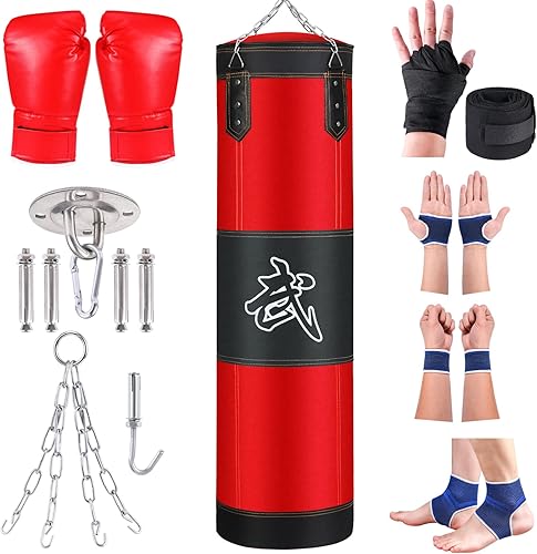Uouteo Saco de boxeo colgante para adultosniños, saco de boxeo pesado sin relleno, juego de bolsa de boxeo para MMA, kickboxing, muay thai, karate,