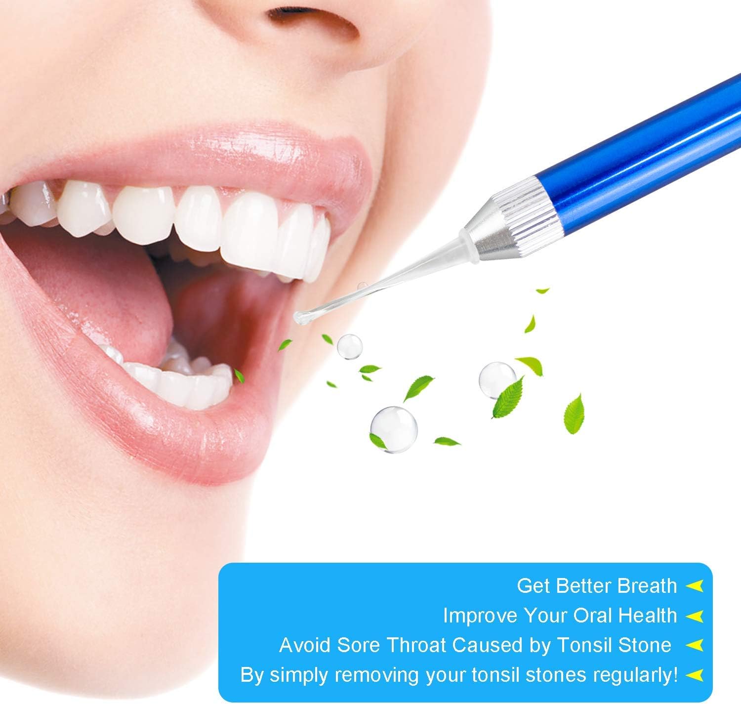 Upgraded 7.1" Tonsil Stone Remover Tool with LED Light Pick - 4 Extractor Tips+1 LED Light Picker+1 Throat Nasal Sprayer+1 Tonsil Stones Syringe, Tonsil Stone Removal Kit for Oral Health Care - Blue