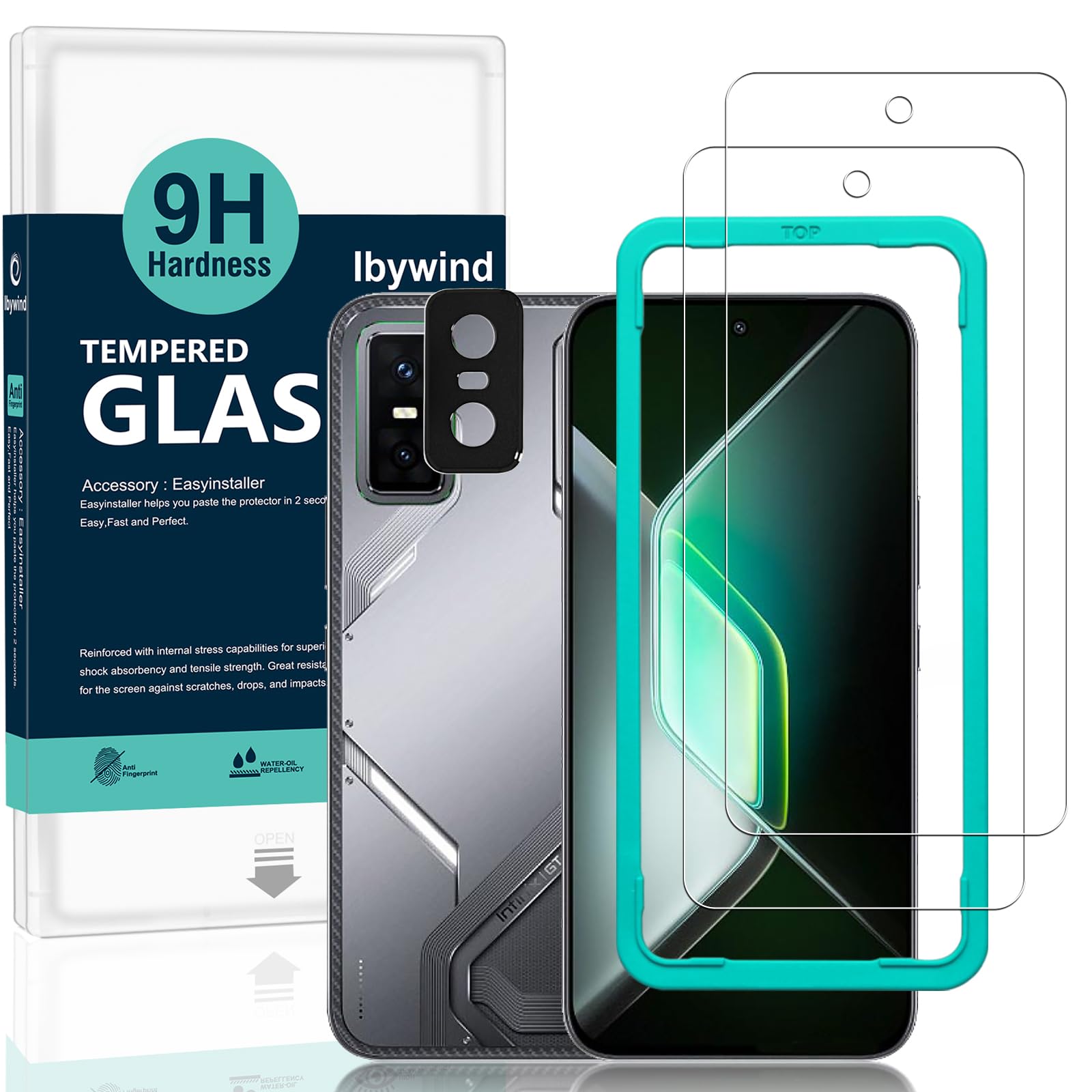 Ibywind for Infinix GT 30/Infinix GT 30 Pro 5G Screen Protector,2 Pack,9H Hardness Tempered Glass and Camera Lens Protector,with Alignment Frame,Full Coverage,Bubble Free,Fingerprint Unlock