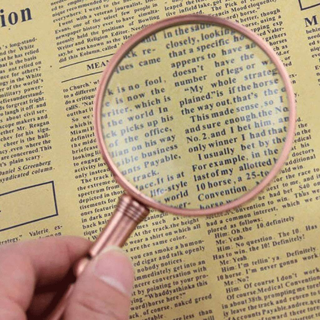 MRKU Lente d'Ingrandimento 10X in Rame Antico Portatile con Manico in Legno e Vero Vetro, la Migliore Lente d'Ingrandimento da Lettura per Anziani