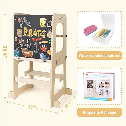 Miniatura 2 de Montessori - Escalón de cocina para niños con rieles de seguridad extraíbles, antideslizante para niños pequeños, taburete de madera natural