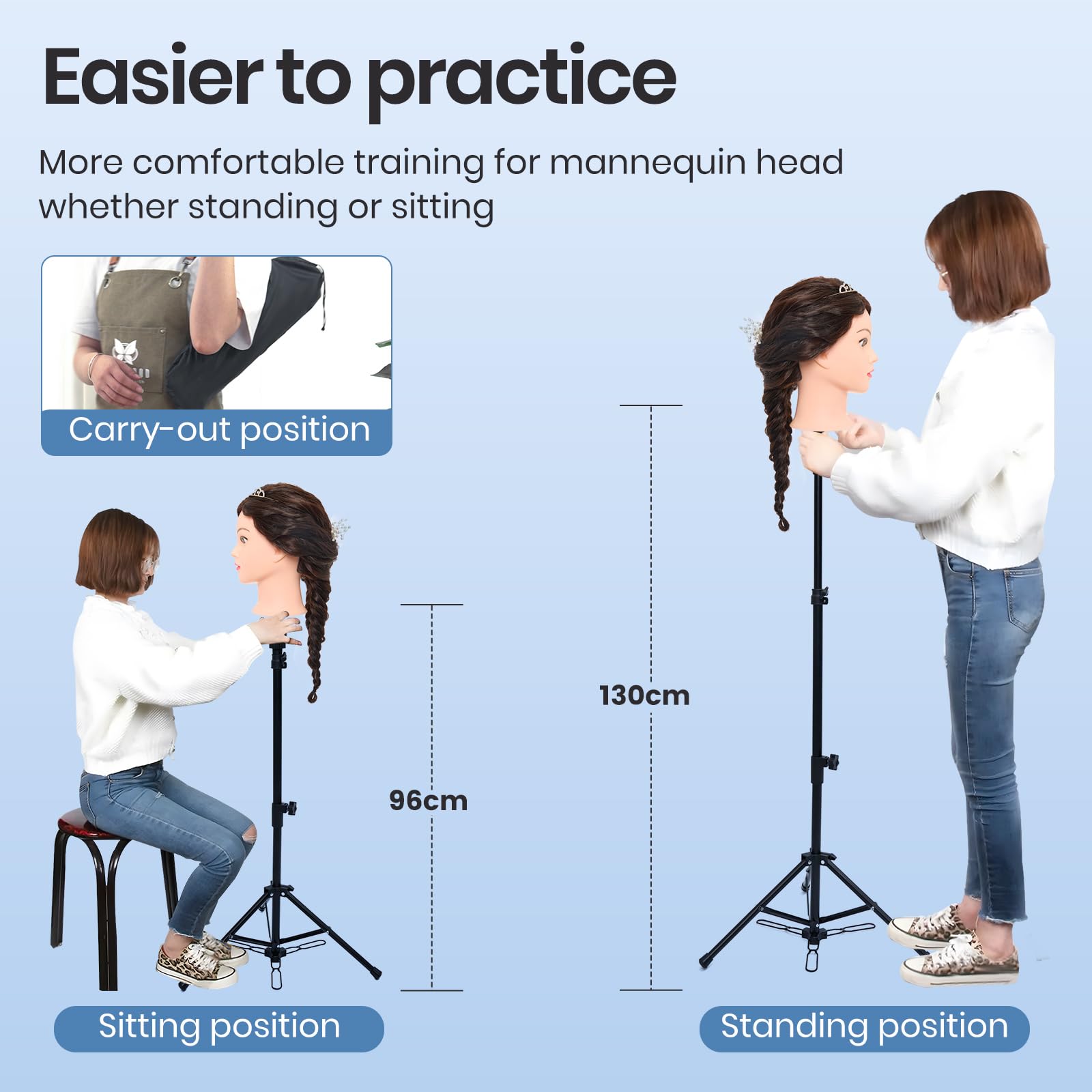 Neverland Beauty Wig Stand Tripod with Foot Pedal Adjustable Manikin Mannequin Head Holder Hairdressing Training Stand Black(47-130 CM) - Image 3