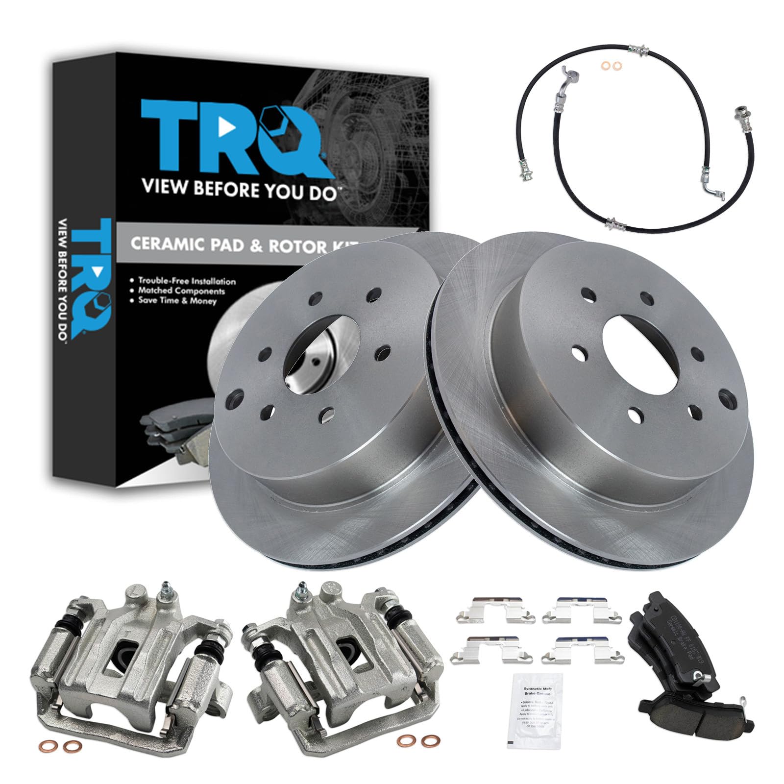 TRQ Rear Brake Pad and Rotor Set Ceramic Calipers Compatible with 2005-2019 Nissan Frontier