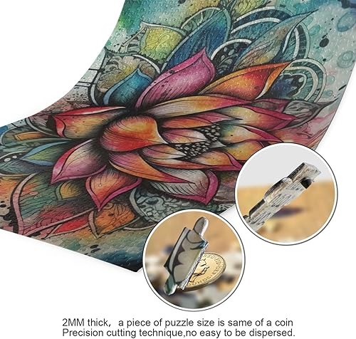 Miniatura 3 de Rompecabezas de madera de 1000 piezas con estampado de mandala de loto, zzcon bolsa de almacenamiento con partición del alfabeto, fácil de resolver