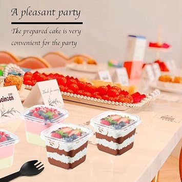 Dessert Cups, 100 Pack 12 Oz Yogurt Parfait Cups With Lids Plastic Cups With Lids Square Cake Containers For Party, Mousse, Yogurt, Pudding, Snacks, Fruits (Clear)
