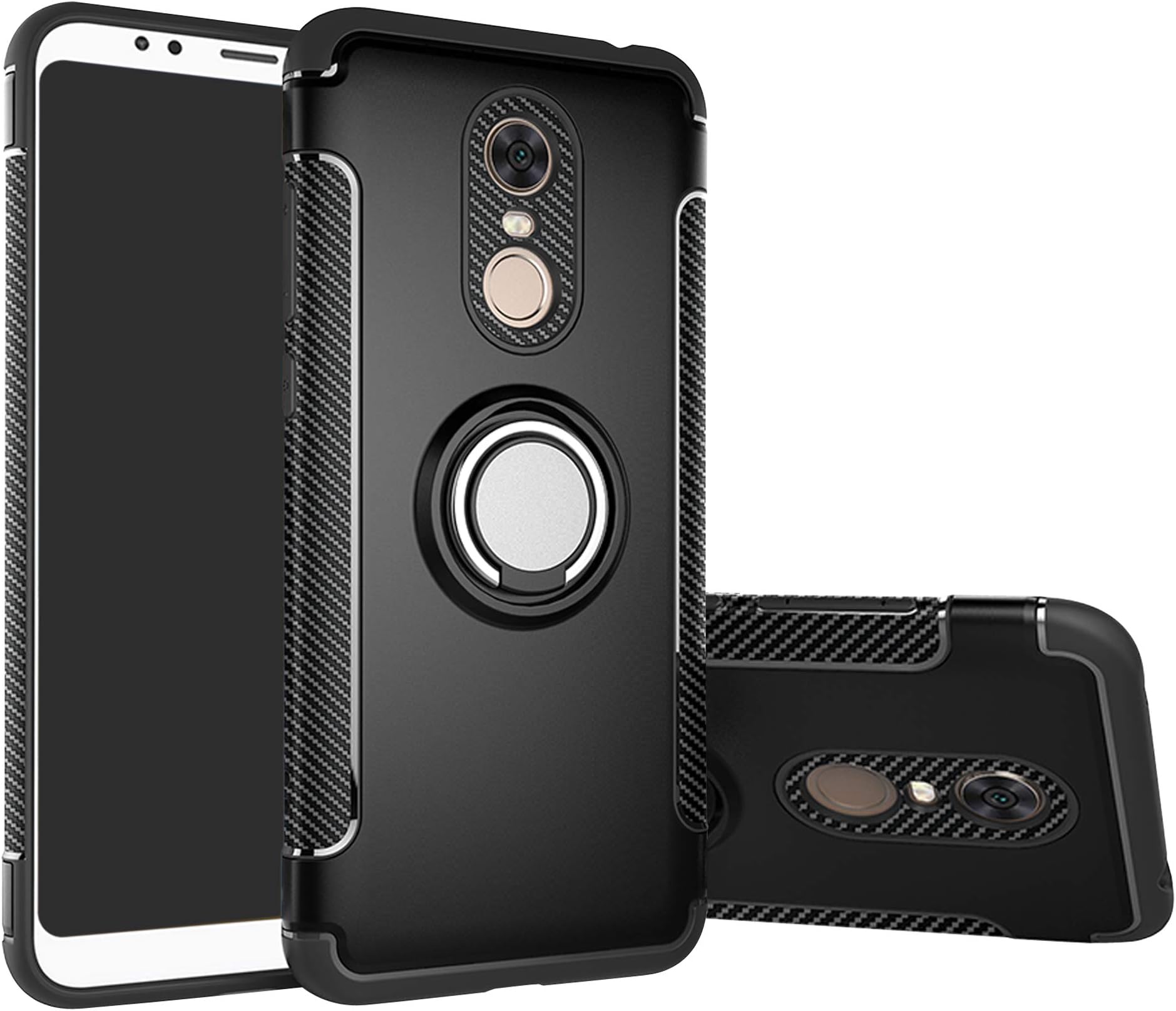 LFDZ Xiaomi Redmi 5 Plus Case, 360 Degree Rotating [Ring Holder Kickstand] Flexible Soft TPU Silicone Hybrid Cover for Xiaomi Redmi 5 Plus Smartphone {Not fit Redmi 5 /Redmi Note 5},Black