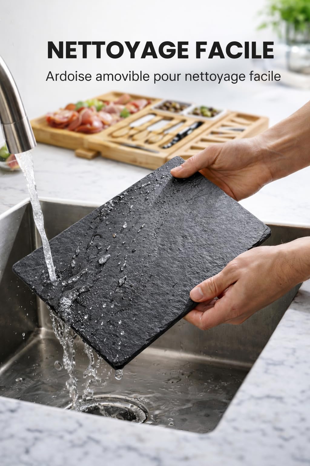 KKALYAN Planche Apero xxl Extensible en Bambou – Plateau Apéritif Dinatoire 6 à 8 Personnes avec Accessoires