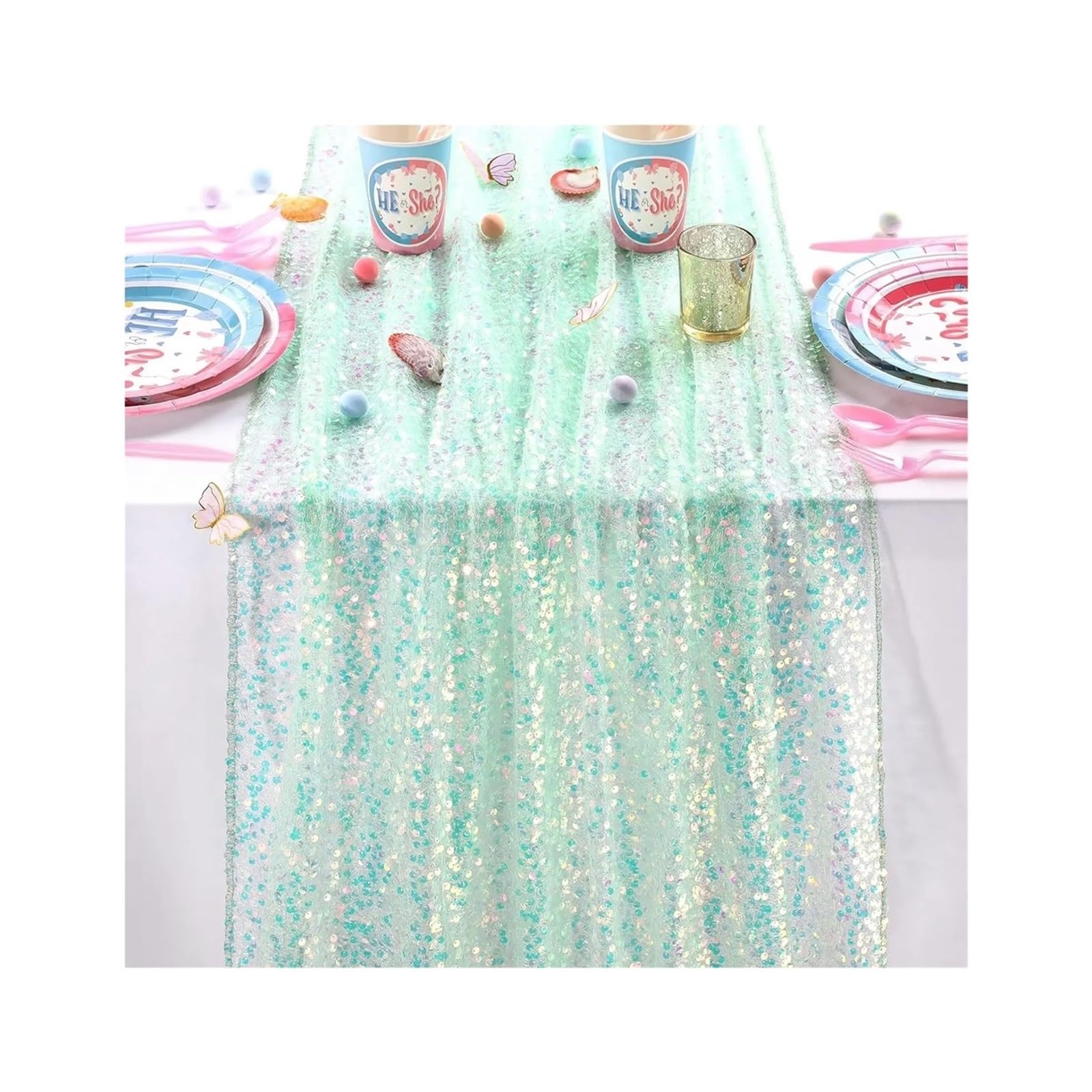 PZOFERLIN Table flag Mermaid Iridescent Sequin Glitter Table Runner 30x183-275cm for Wedding Party Decor(Color 3,30x275cm)