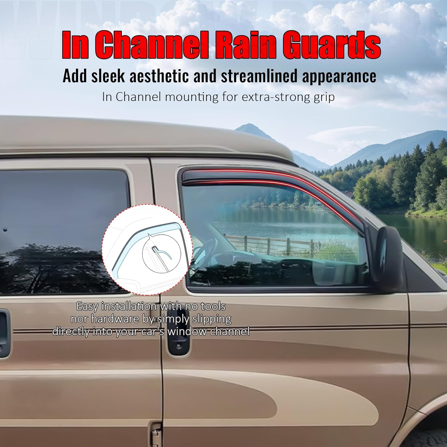 IKON MOTORSPORTS in Channel Window Visors Compatible with 1996-2024 Chevy Express & GMC Savana 1500 2500 3500, Slim Style Acrylic Smoke Rain Guards, Side Window Wind Deflectors 2PCS