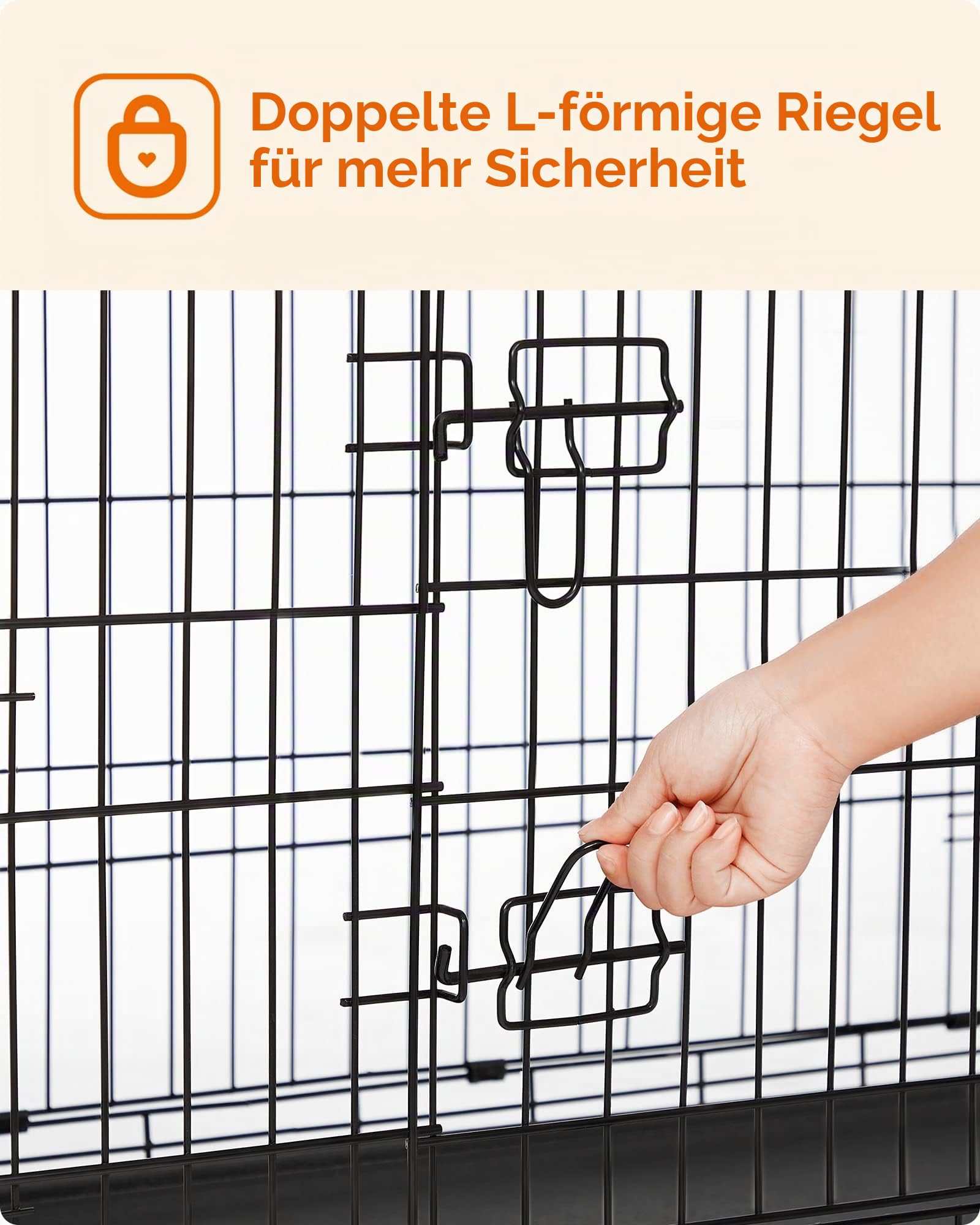 Feandrea Hundekäfig klappbar 2 Türen ausziehbare Kunststoffschale 122 x 74,5 x 80,5 cm XXL schwarz