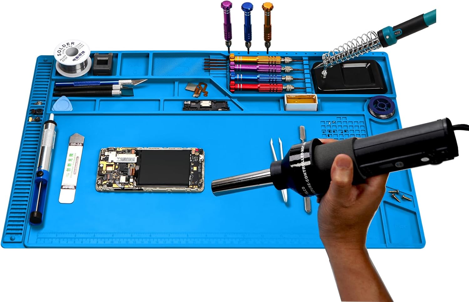 Premium Heat Resistant 932°F Silicone Soldering Mat, Large Anti Static Magnetic Electronic Repair Work Mat for BGA and Gun Soldering Iron, Workbench, Cell Phone Laptop Repair, 21.6'' *13.8 ''