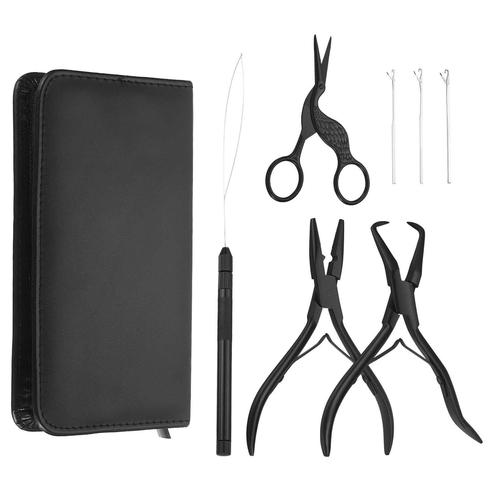 HARFINGTON Hair Extension Beads Tool Kit Stainless Steel Hair Extensions Micro Link Bead Closer & Remover Pliers Micro Ring Loop Needle Pull Hook and Cutting Scissors Black-image-33