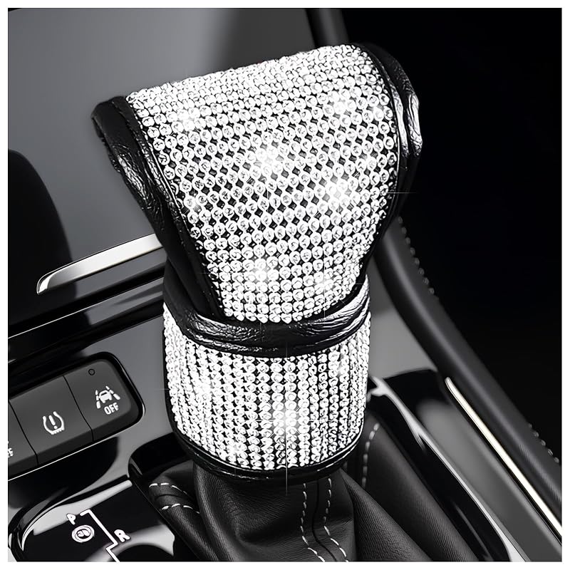Capa para Manopla de Câmbio com Strass VKQTS em Couro Branco