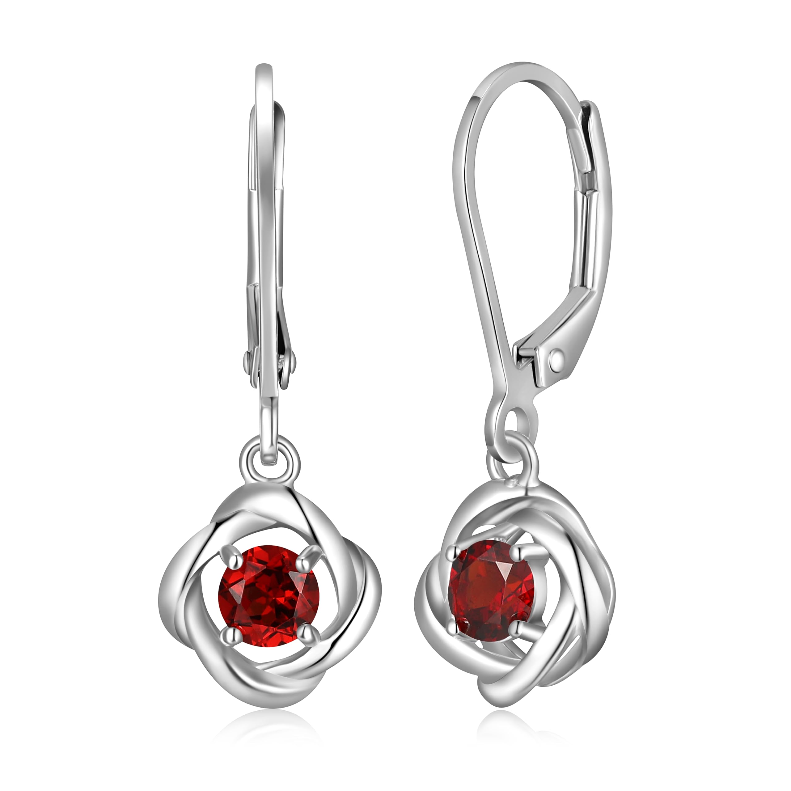 MORGAN & PAIGE .925 Sterling Silver Rhodium Plated Love Knot Birthstone Leverback Dangle Earrings for Women - Choice of Birthstone, Hypoallergenic