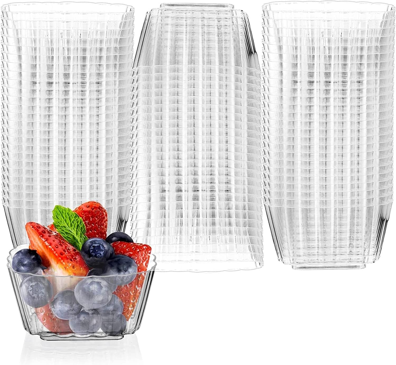 KOWVOWZ Plastic Dessert Cups, 120ml Ripple Square Dessert Cups Clear Parfait Appetizer Cup Reusable Serving Bowl for Dessert Pudding Mousse Party 50Pcs