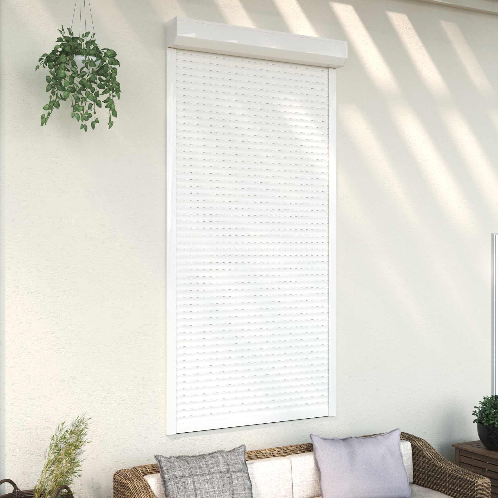 Volet roulant blanc, 110 x 220 cm, aluminium polyuréthane, rail de guidage, pilote manuel pour façade, fenêtre, extérieur, protection et brise-vue