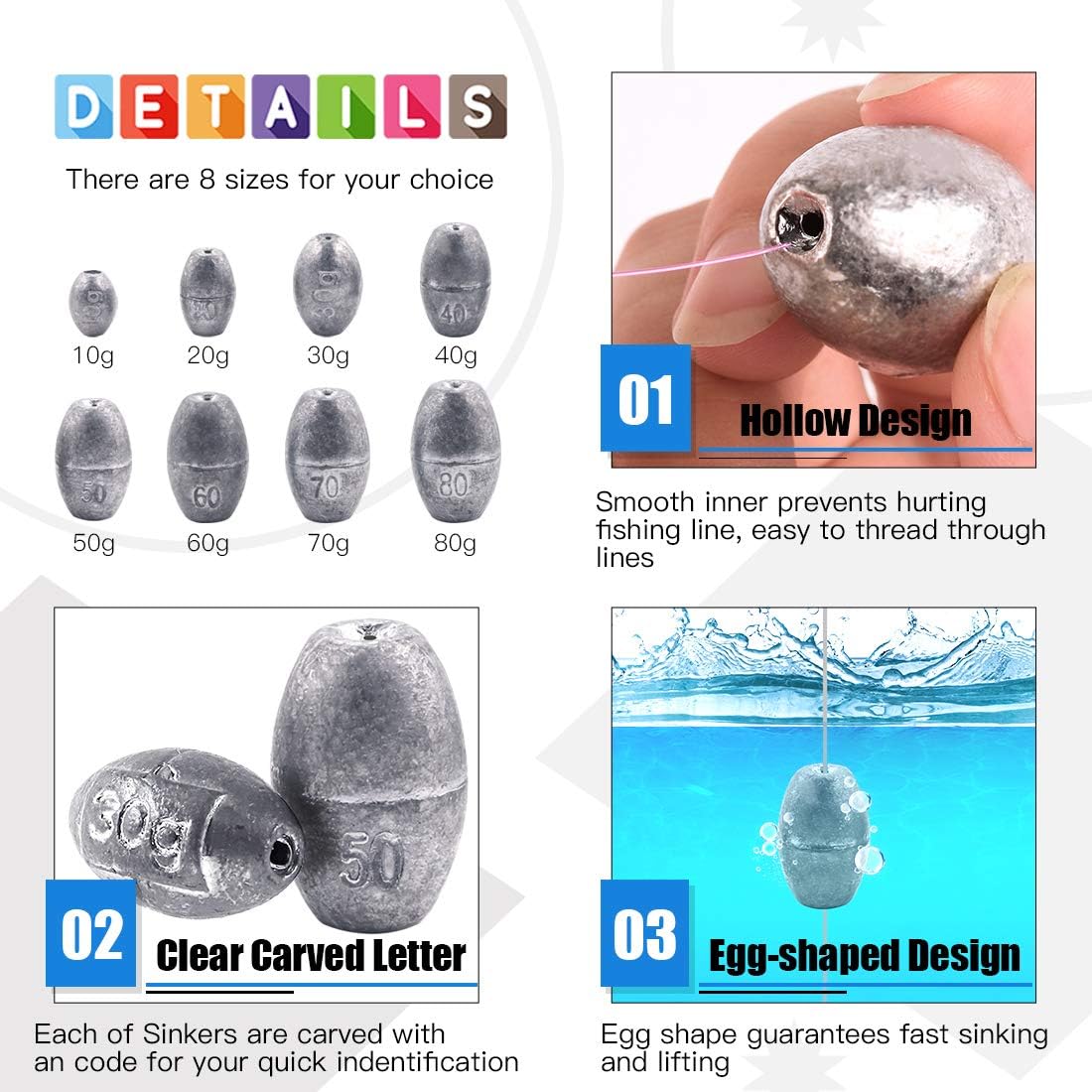 Glarks 10Pcs 20g Egg Fishing Sinker Weights Olive Bass Casting Hollow Egg Bullet Weight Set (20g/0.7oz-10pcs) : Sports & Outdoors