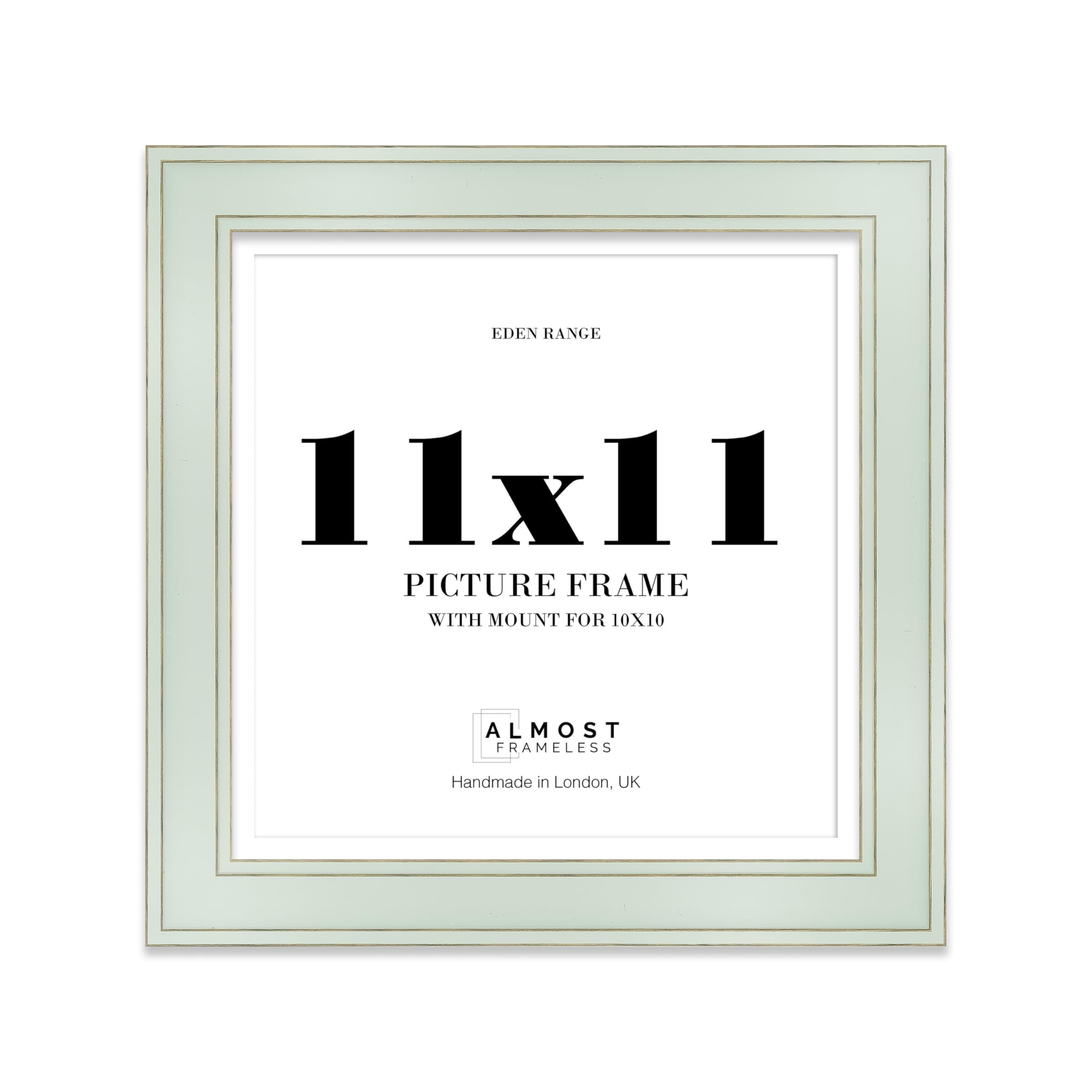 11x11" Sage Green Square Picture Frame with 10x10" Mount - Shabby Chic Photo Frame with Distressed Finish, Gold Trim, Wall Hooks and Kickstand, 37mm Edge - 1 Pack