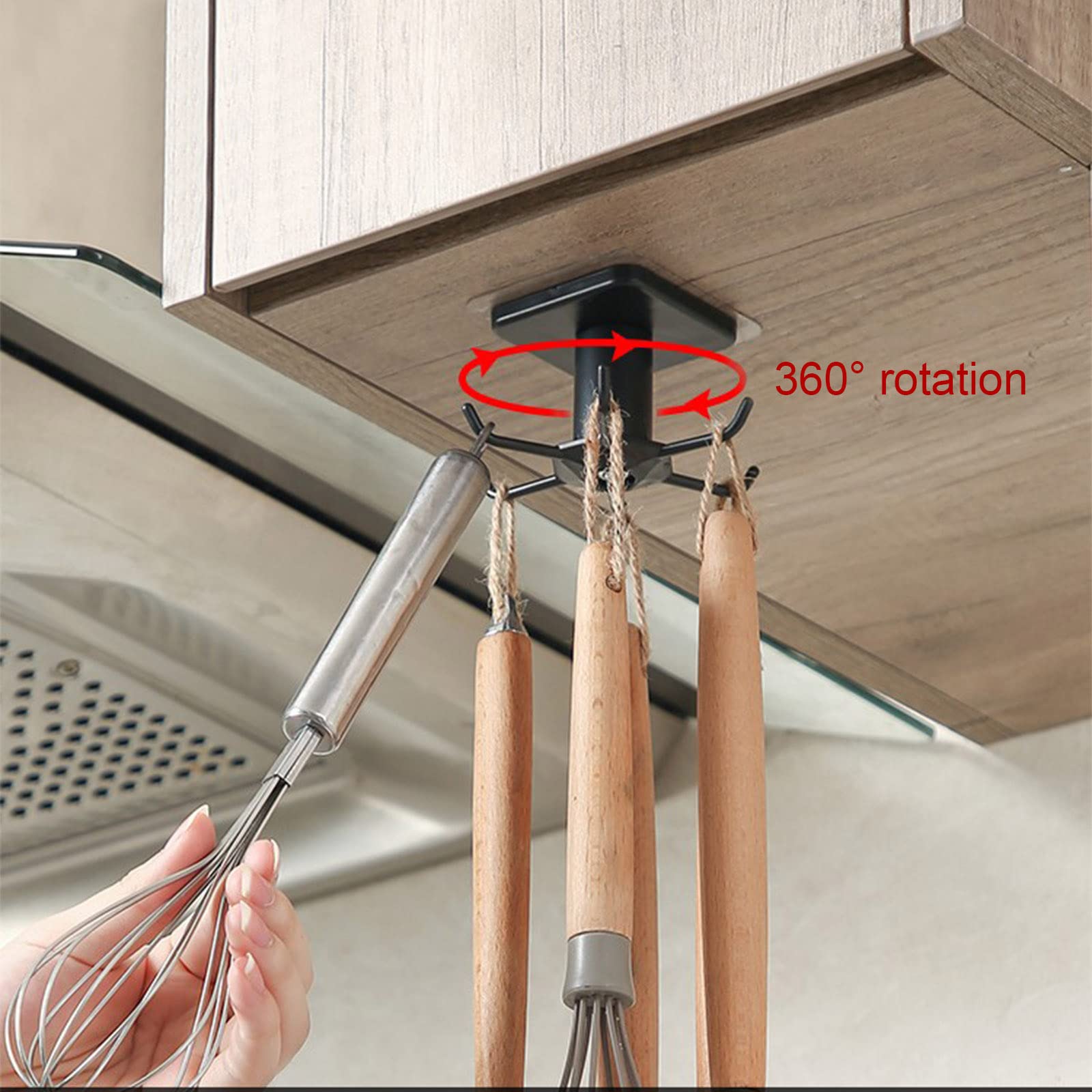 Houdao 2 sztuki, obracany o 360°, uchwyt na przybory kuchenne, samoprzylepny, listwa z haczykami, do kuchni, bez wiercenia, listwa wisząca, do kuchni, akcesoria kuchenne, akcesoria kuchenne (czarna)