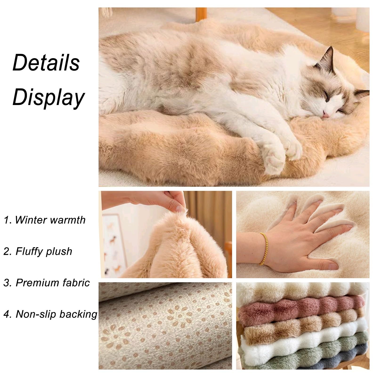 Divano per Cani E Gatti Con Fondo Antiscivolo, Tappeto Rotondo Lavabile, Moderno Letto A Pelo Lungo Da Posizionare Accanto Al Pavimento, Tappetino per Soggiorno(Beige,47in)