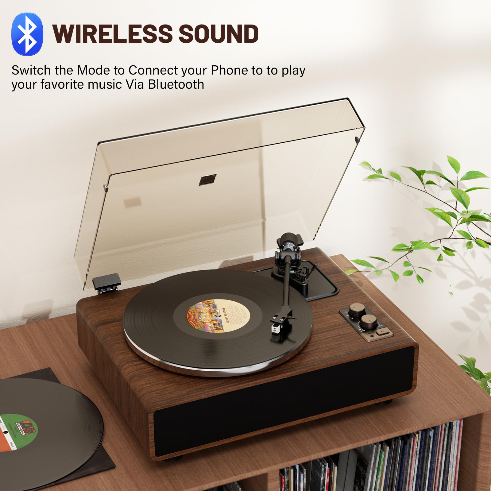 Giradischi Bluetooth HiFi, Giradischi Vinili a Cinghia 33/45 RPM con Testina AT-3600L, Altoparlanti Integrati, Ingresso AUX/RCA, Auto-Off