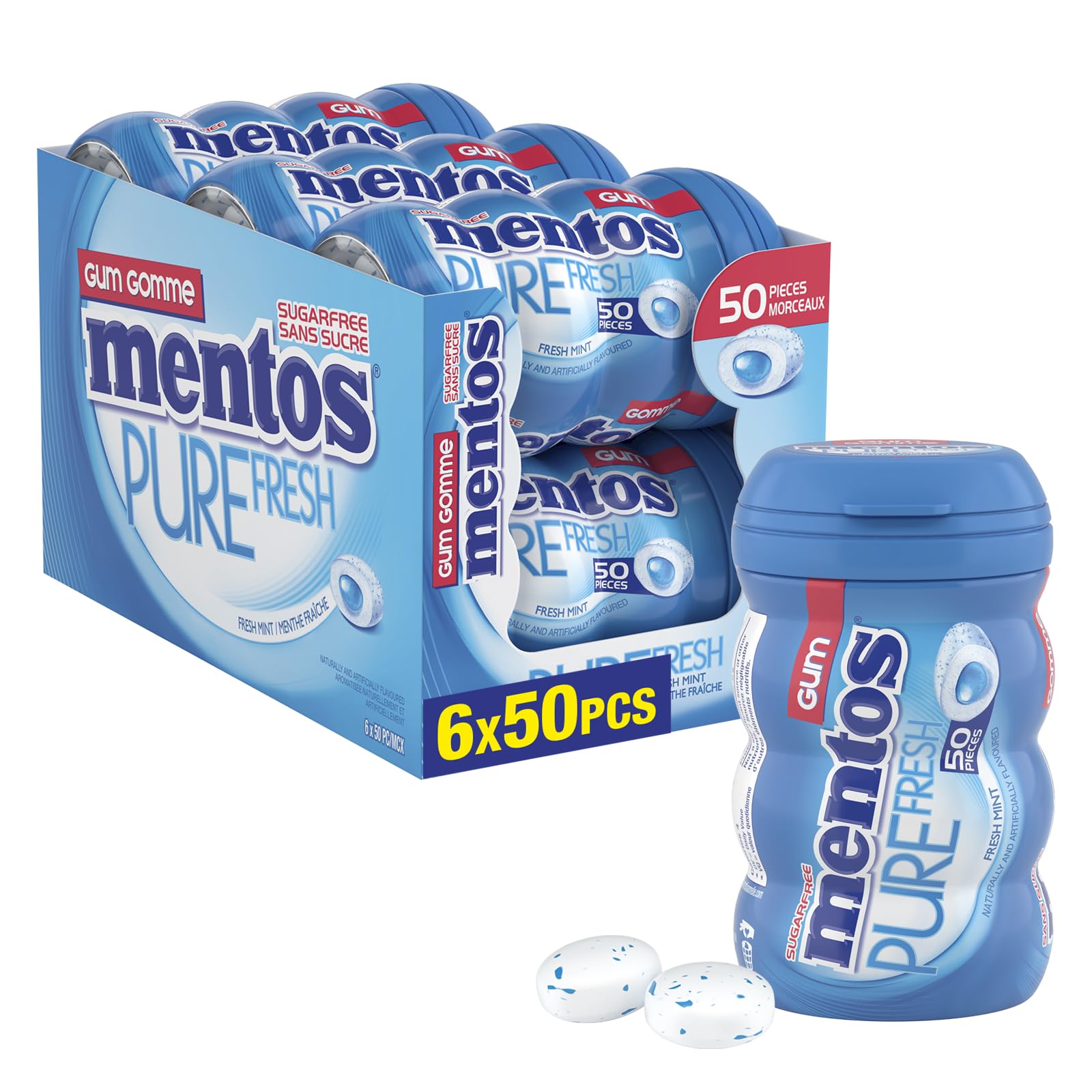 Mentos Pure Fresh, Fresh Mint Sugar-free Gum - Pack of 6 Bottles