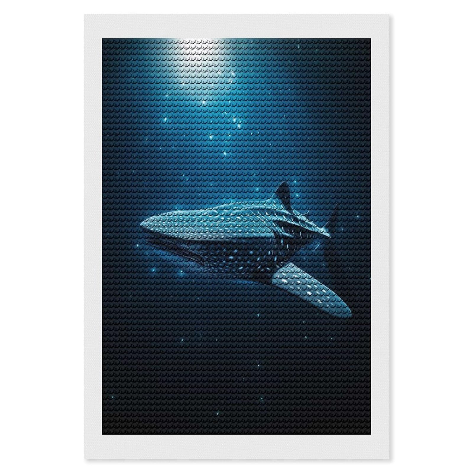 Junmoney Whale Shark Water Diamond Painting Canvas Kit 8"x12", for Teens, Vintage Style Decor, Modern Decor, Home Wall Art, Festive Craft Gift