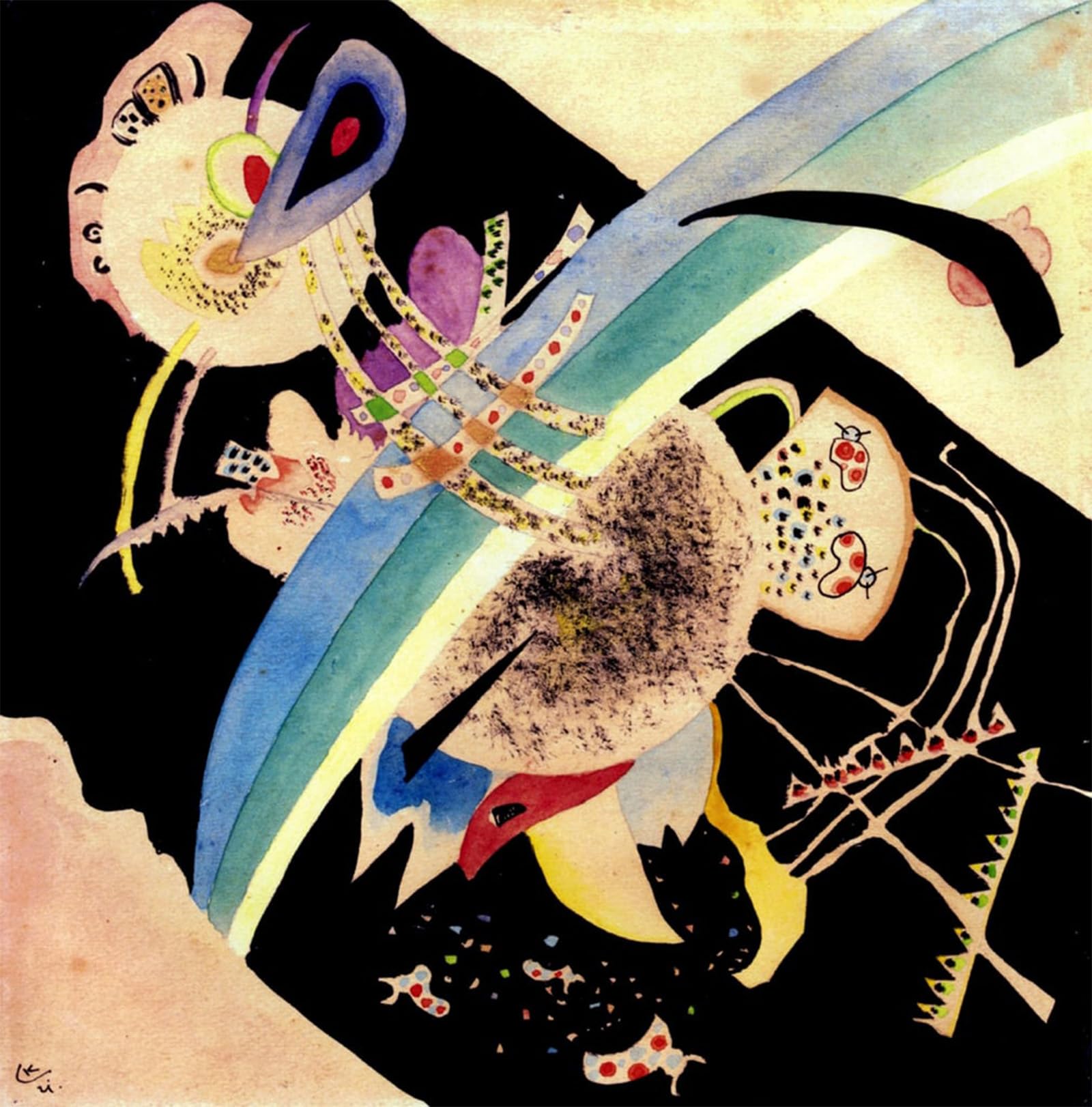 Cuadro pintura murales decor estudio estilo Kandinsky sobre lienzo negro 60x90 5