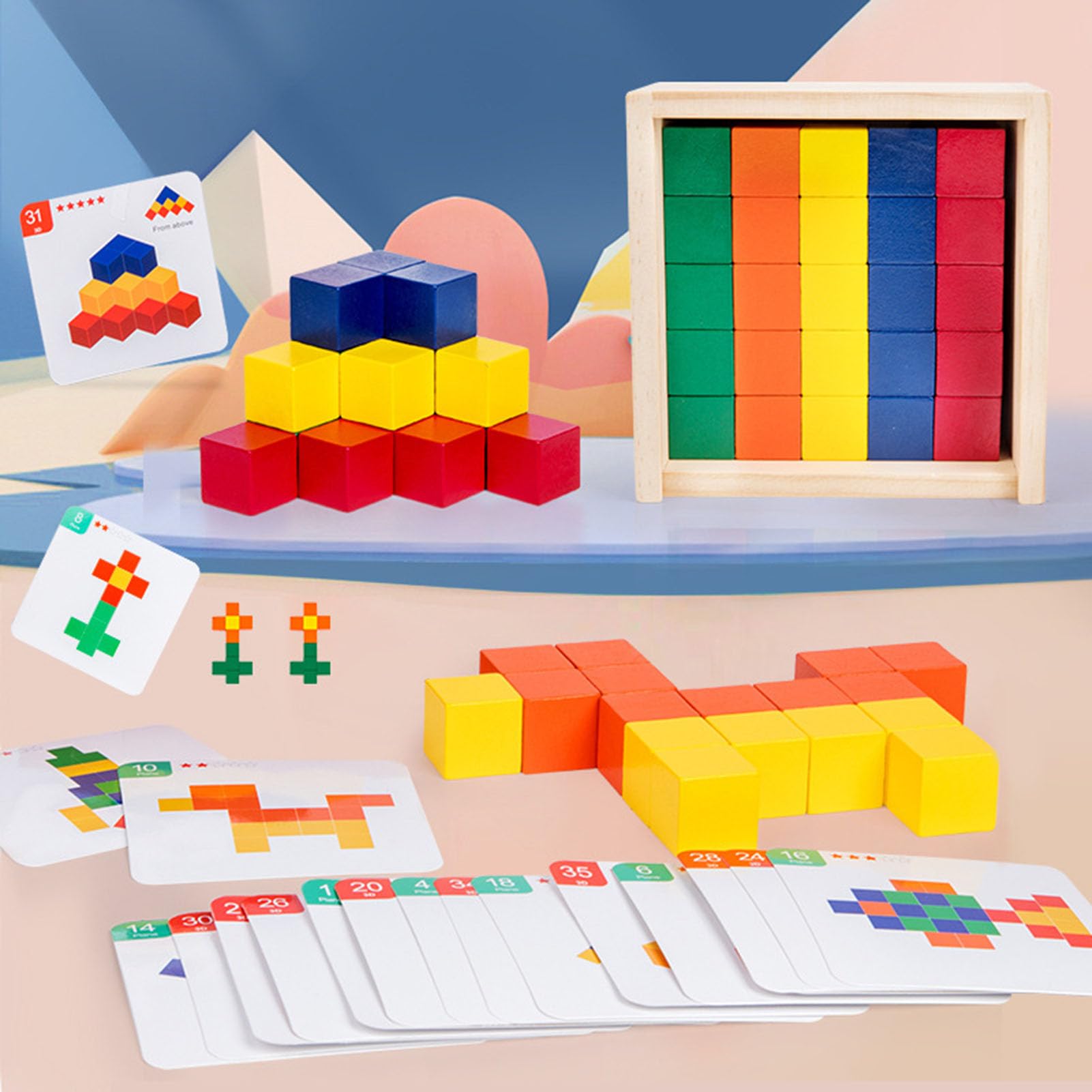 Bloques de Construcción de Cubos de Color, Juego de Rompecabezas de Razonamiento Espacial 3D