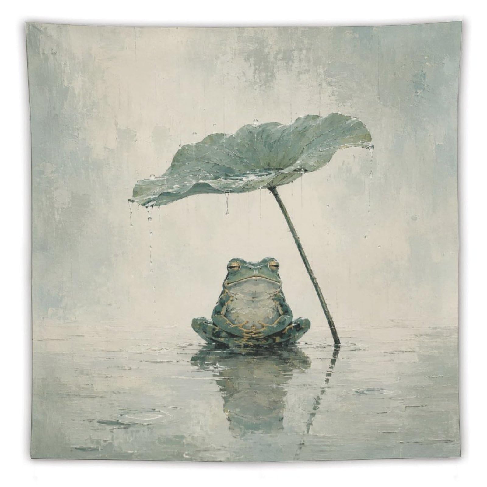 W7C8U2X3 Frog under Lotus Leaf Wall Tapestry, Ukiyo-e Style, Quiet Water