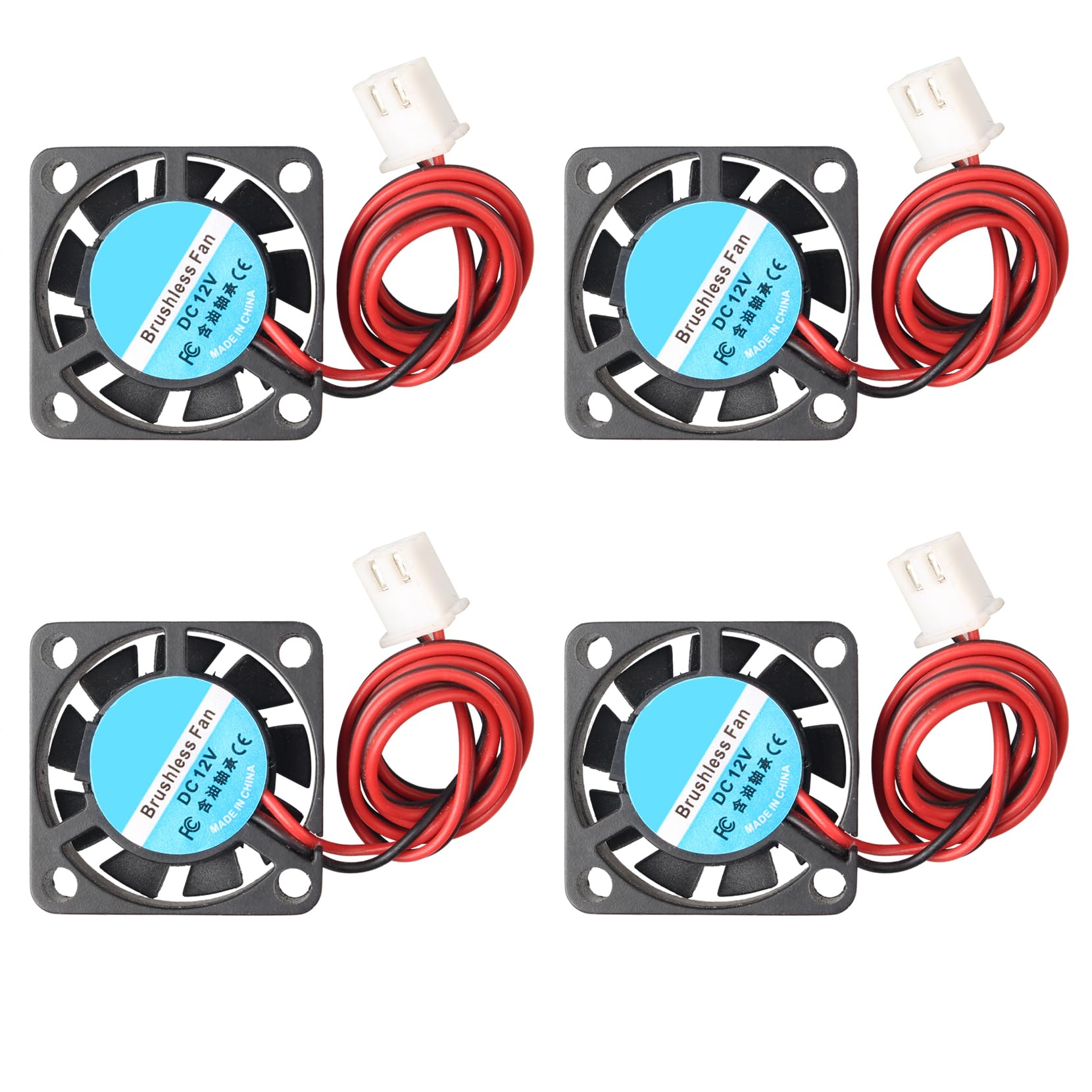 Jopto 4 x 25 x 7mm 2507 DC 12V Brushless Silent Mini Cooling Fans with 2 Pin Terminal Compatible with Laptop, Laptop, Graphics Card, 3D Printer, PC, CPU