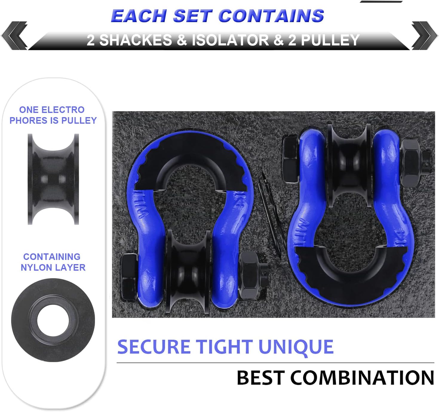 Upgraded Snatch Block, 3/4" D Ring Shackle (2 Pack) 22,000lb Break Strength with Towing Pulley, Heavy Duty Offroad Recovery Accessory for Truck, Tractor, ATV & UTV (Blue) - Image 5