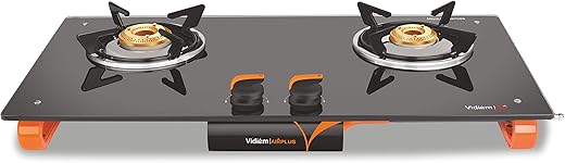 Vidiem Air Plus 2 Burner Gas Stove | Frameless 8mm Toughened Glass Cooktop | Manual Ignition | Heavy Duty Brass Burners | Lifetime Glass Warranty