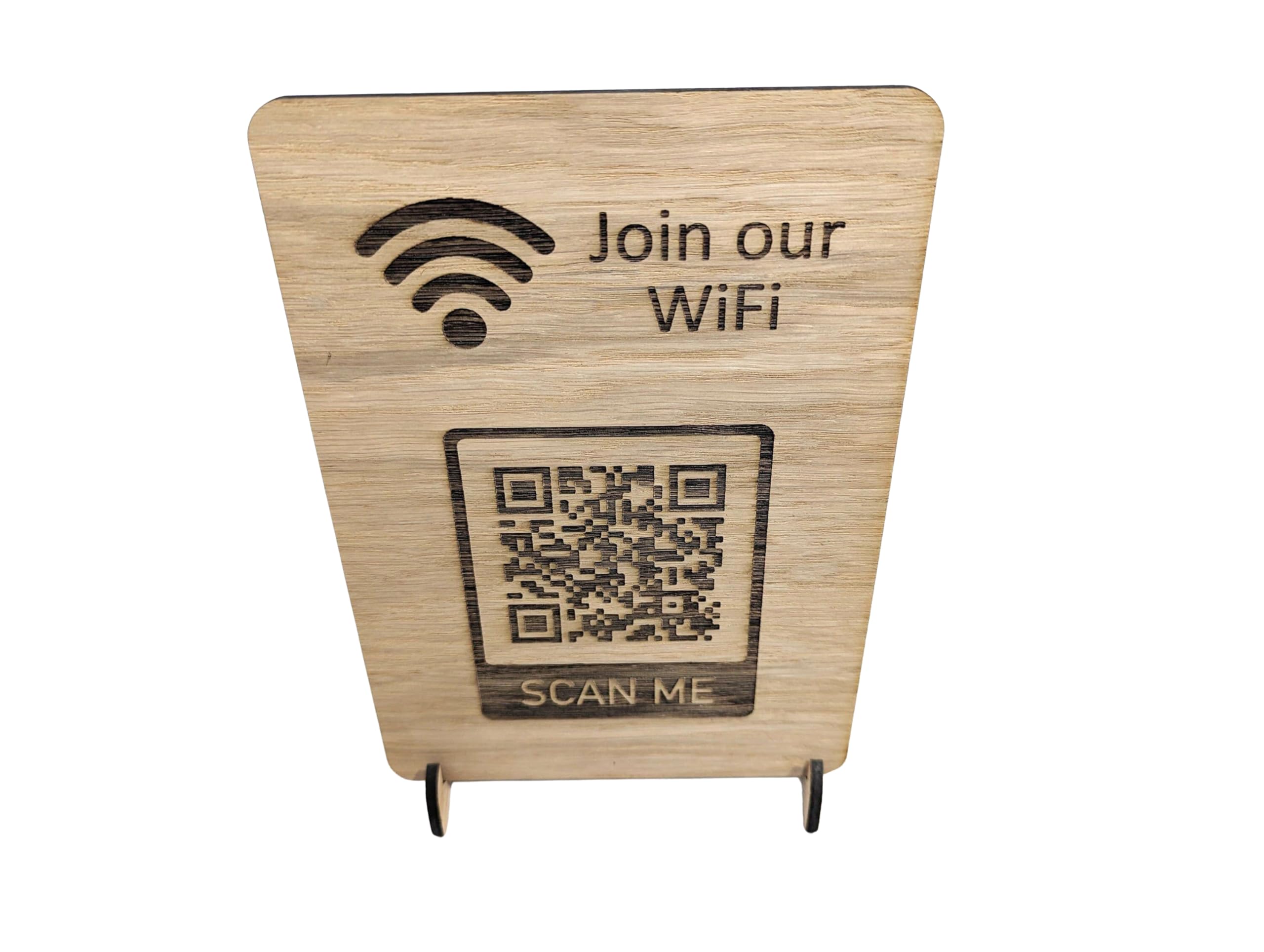 Wooden WiFi Sign | Wifi Password Sign | WiFi QR Code Sign | QR Code Sign | Oak (Choose a Sign Size: A5 Portrait, Include a Stand?: No)