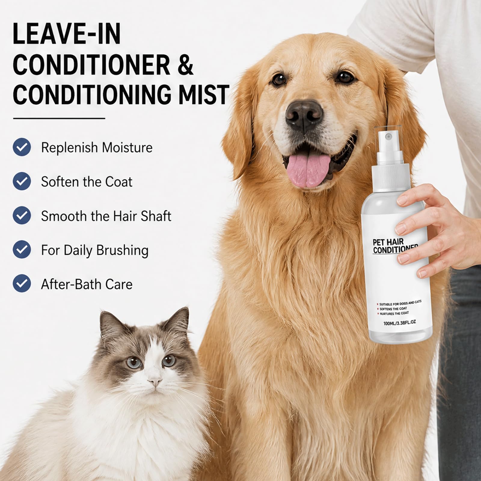 Spray démêlant pour Chiens et revitalisant sans rinçage pour Chiens -, Spray revitalisant Antistatique, Spray de toilettage hydratant, Brillance Soyeuse et Brume de Pelage Lisse (5PCS)