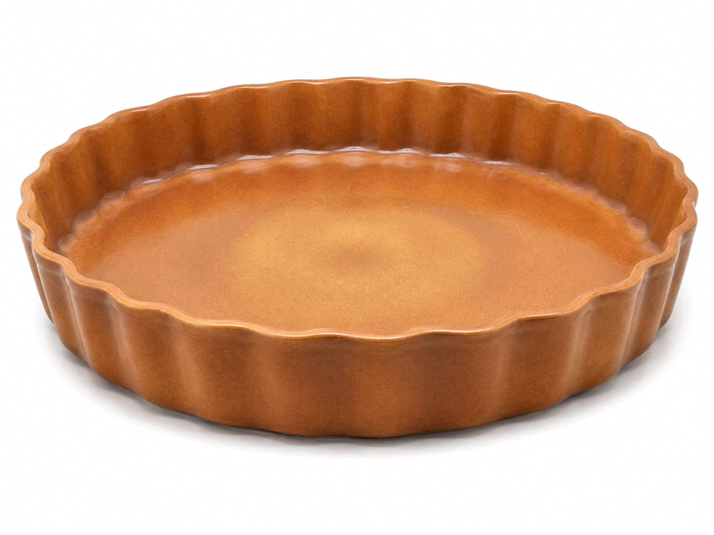 Molde redondo de 31 cm con borde ondulado de loza, forma de quiche, molde para tartas de frutas, molde para horno (ámbar marrón)