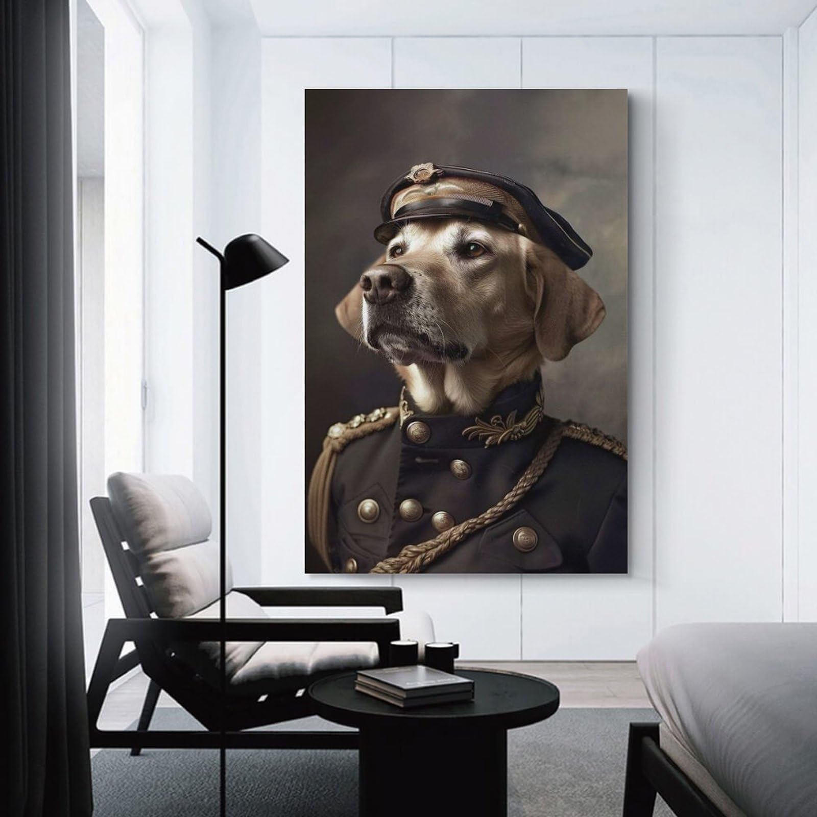 Junmoney Room Decor Wall Art Dog in Military Uniform And Hat, 12x18inch(30x45cm), for Workspace Walls, Study Corners Or Bedrooms, A Smart Decor Choice for Study Walls