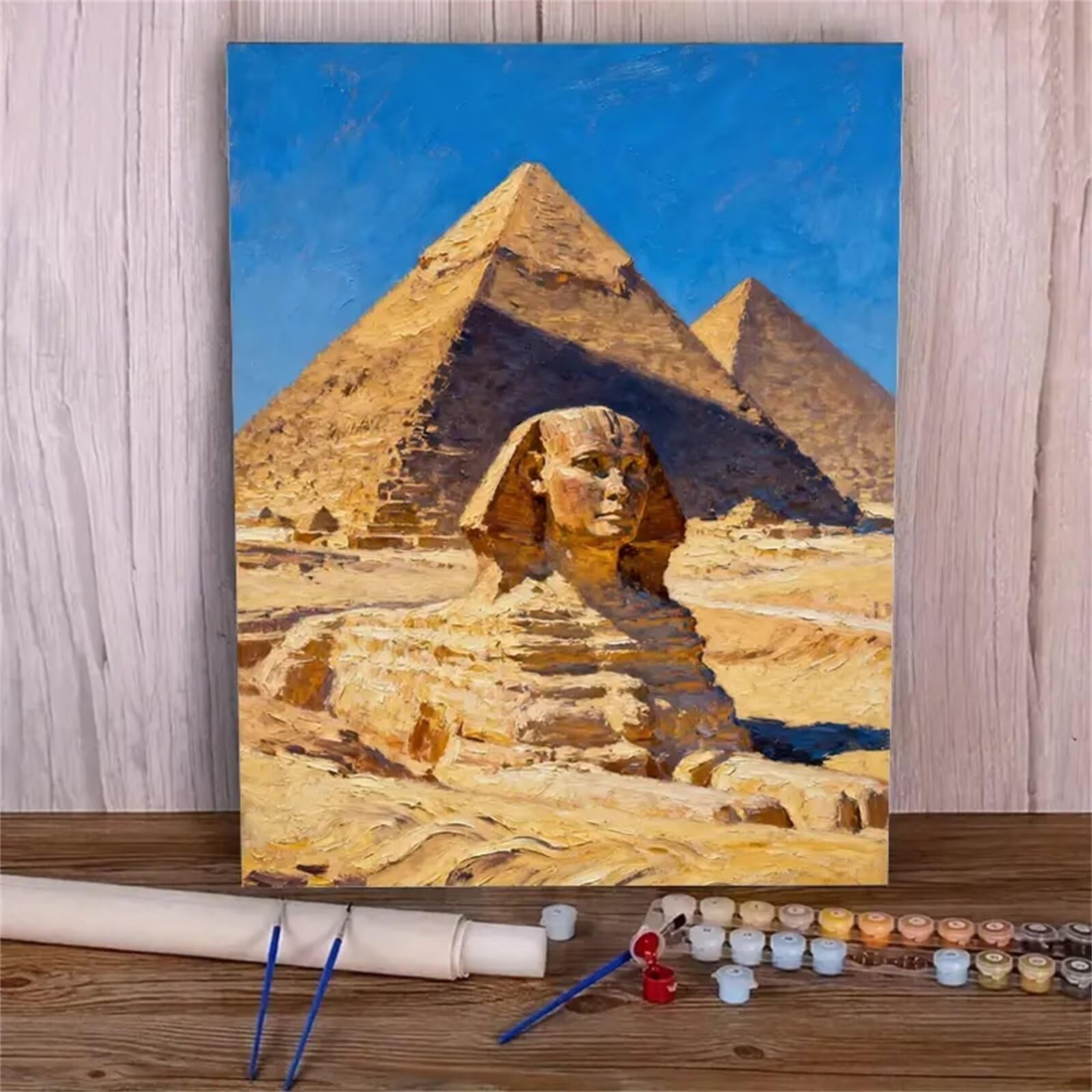Estatua de la pirámide egipcia Pintar por Numeros con marco DIY Cuadro Con Números Kit de Pintura al óLeo Digital para Adultos de Lienzo Paint by numbers Kits Manualidades para Hogar Decor 60x75 cm