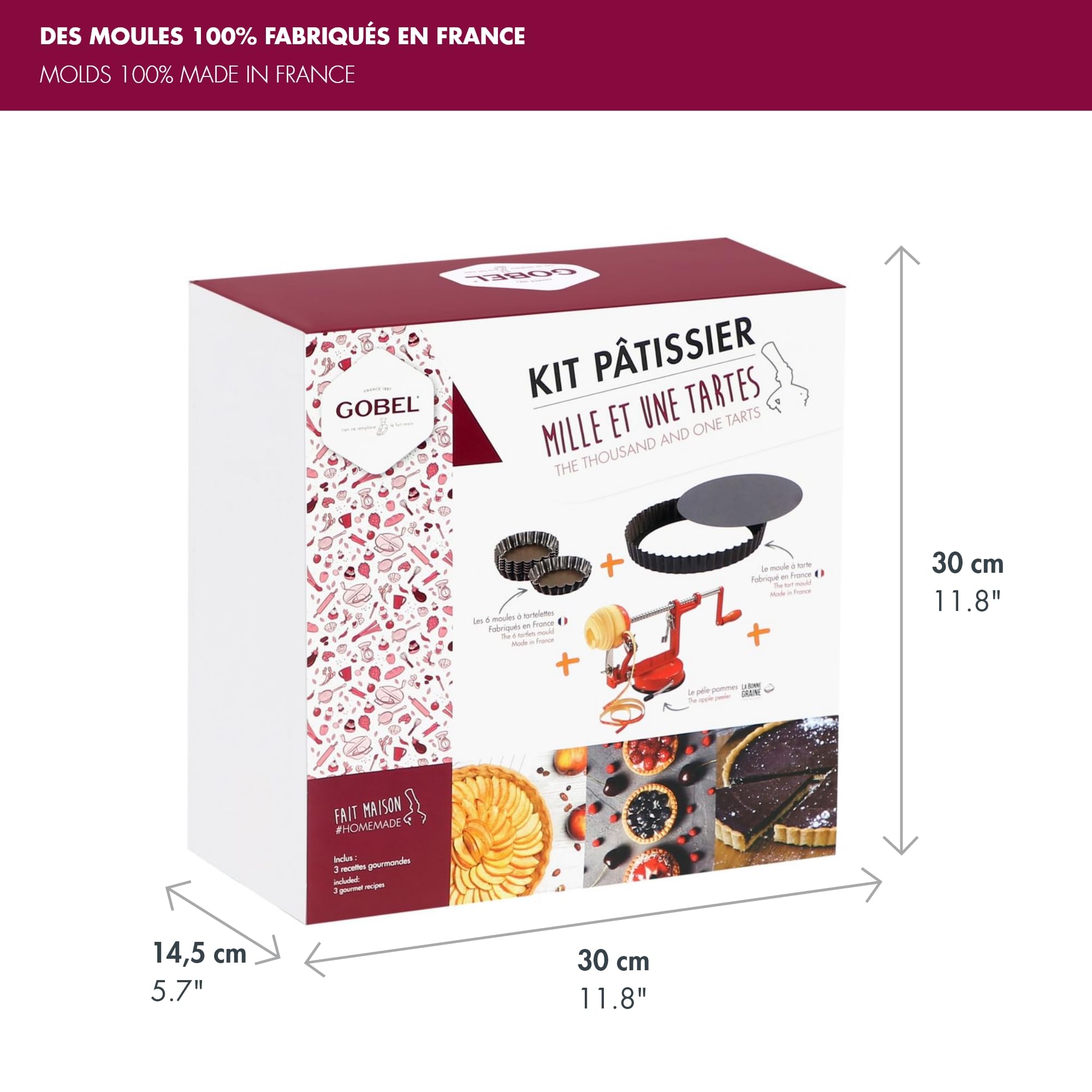 Gobel - Kit 1001 tartes - 1 Tourtière ronde cannelée Ø 28 cm - 6 Tartelettes rondes cannelées Ø 10 cm - 1 Pèle-pommes La Bonne Graine