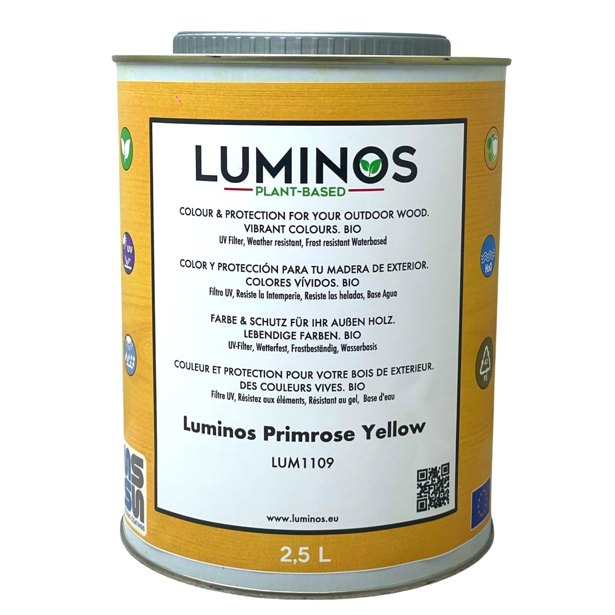Luminos LUM1109 - Primrose Yellow - Water-Based Wood Stain Protector BIO - Yellow 2,5L