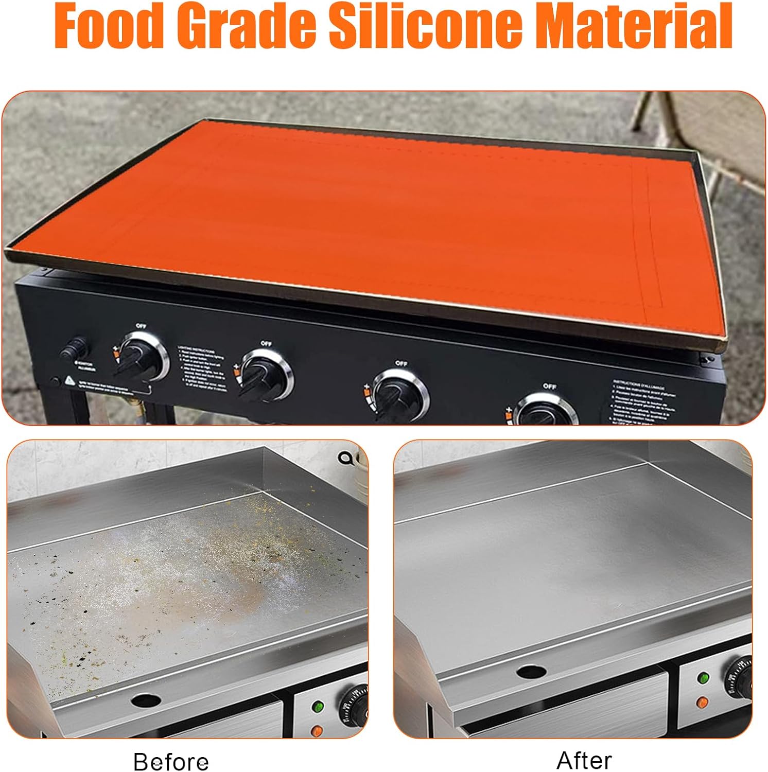 36 Inch Silicone Griddle Mat Orange Food Grade Grill Cover Protective Pad Cuttable Rust and Dust Proof Easy to Clean Dishwasher Safe Accessories