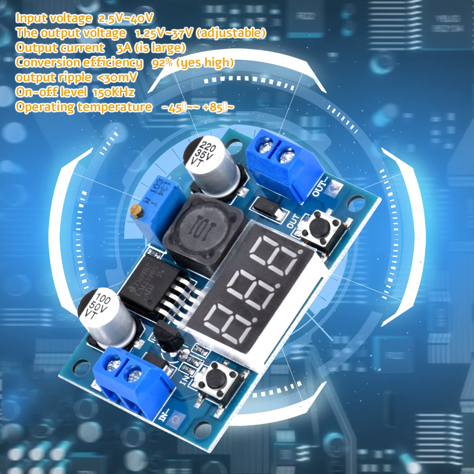 Convertisseur DC-DC Abaisseur 4-40V Vers 1.25-37V | Voltmètre LED | Réglable 3A Max - MAGT