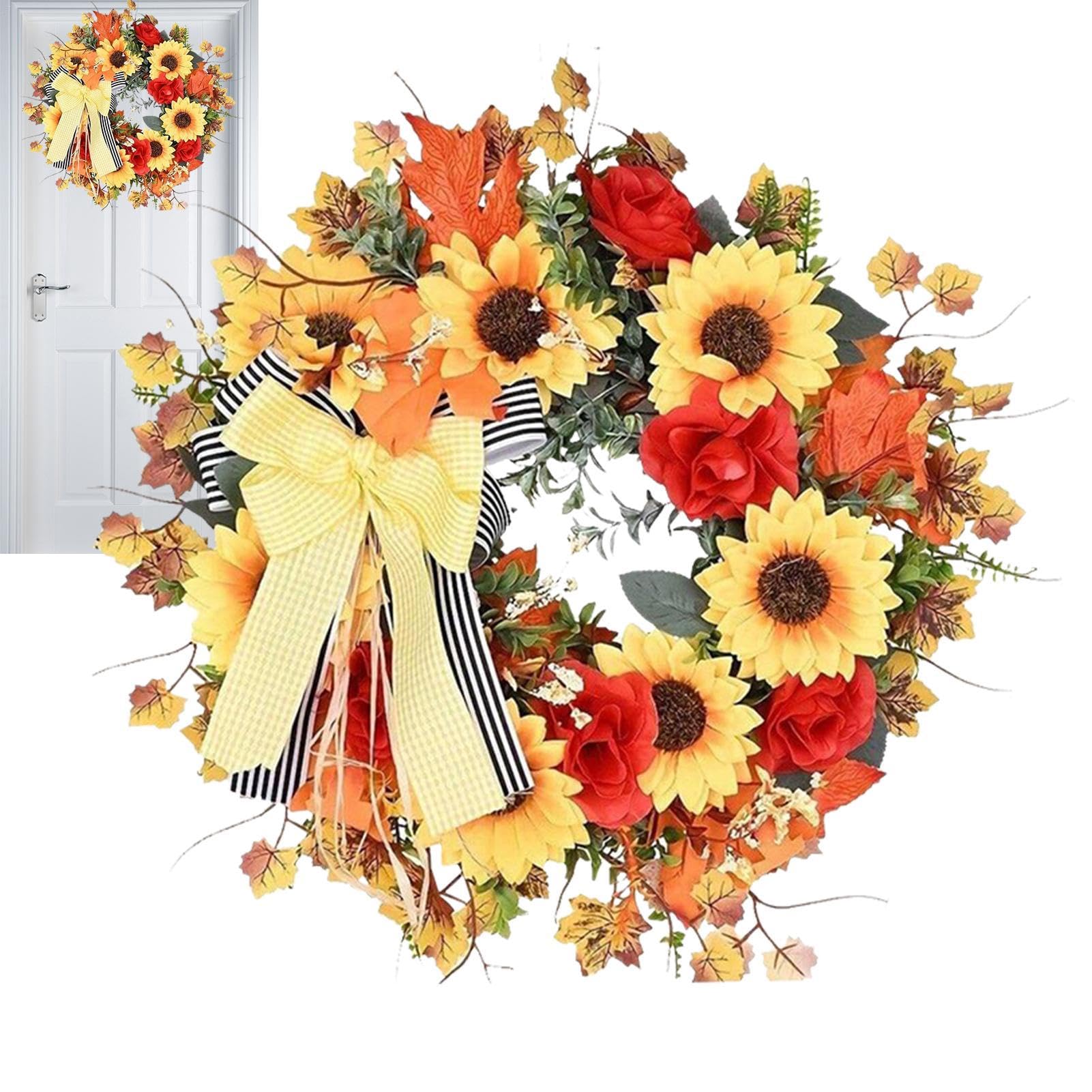 Couronne d'automne faite à la main aux tournesols artificiels durables