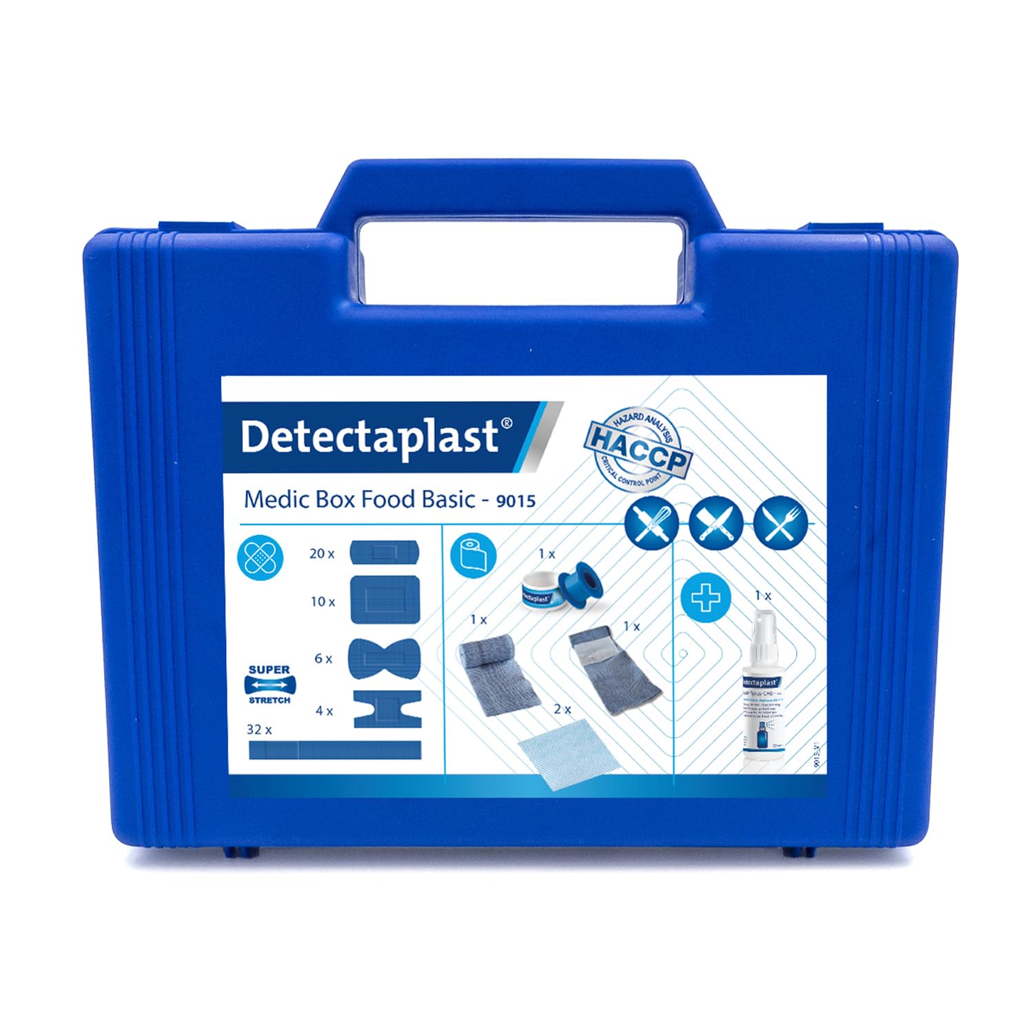 Trousse de premiers secours Detectaplast pour la restauration, pour le traitement des plaies, trousse portable en mallette avec plâtre, pansements, bandage, ruban adhésif, 76 pcs