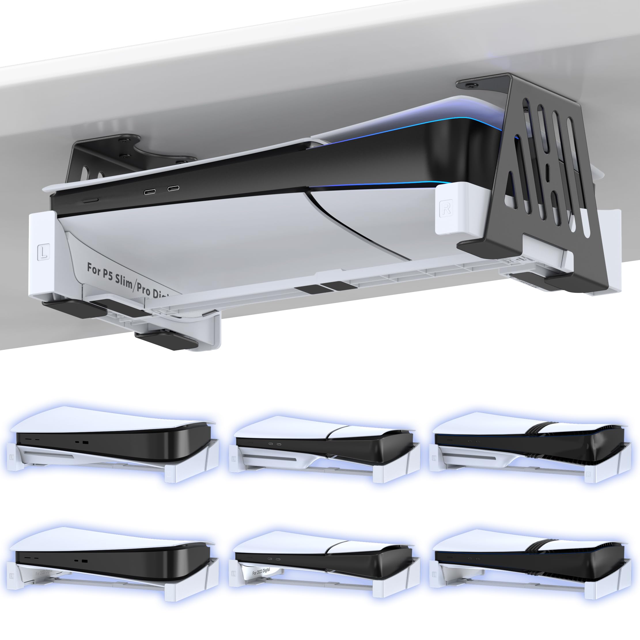 Kytok PS 5 Under Desk Mount for All PS-5 Models Disc Digital Version Metal PS-5 Desk Holder with